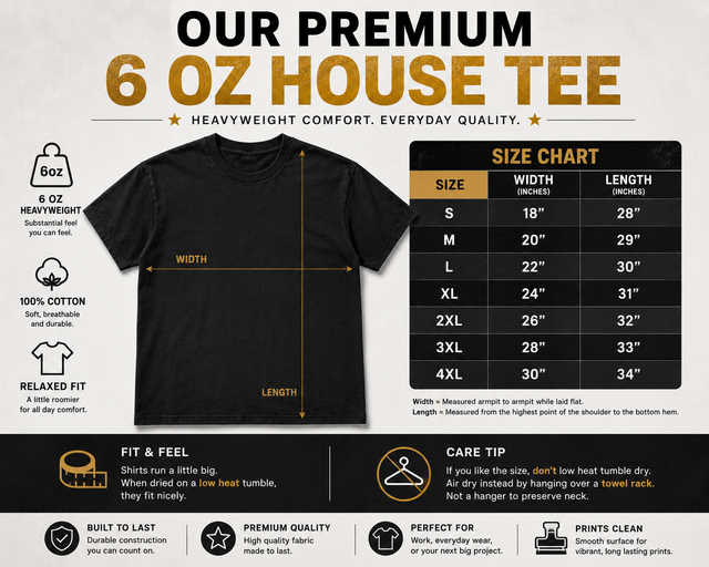 Premium (Black) House Brand Tee (6 oz. Cotton ) DTG
