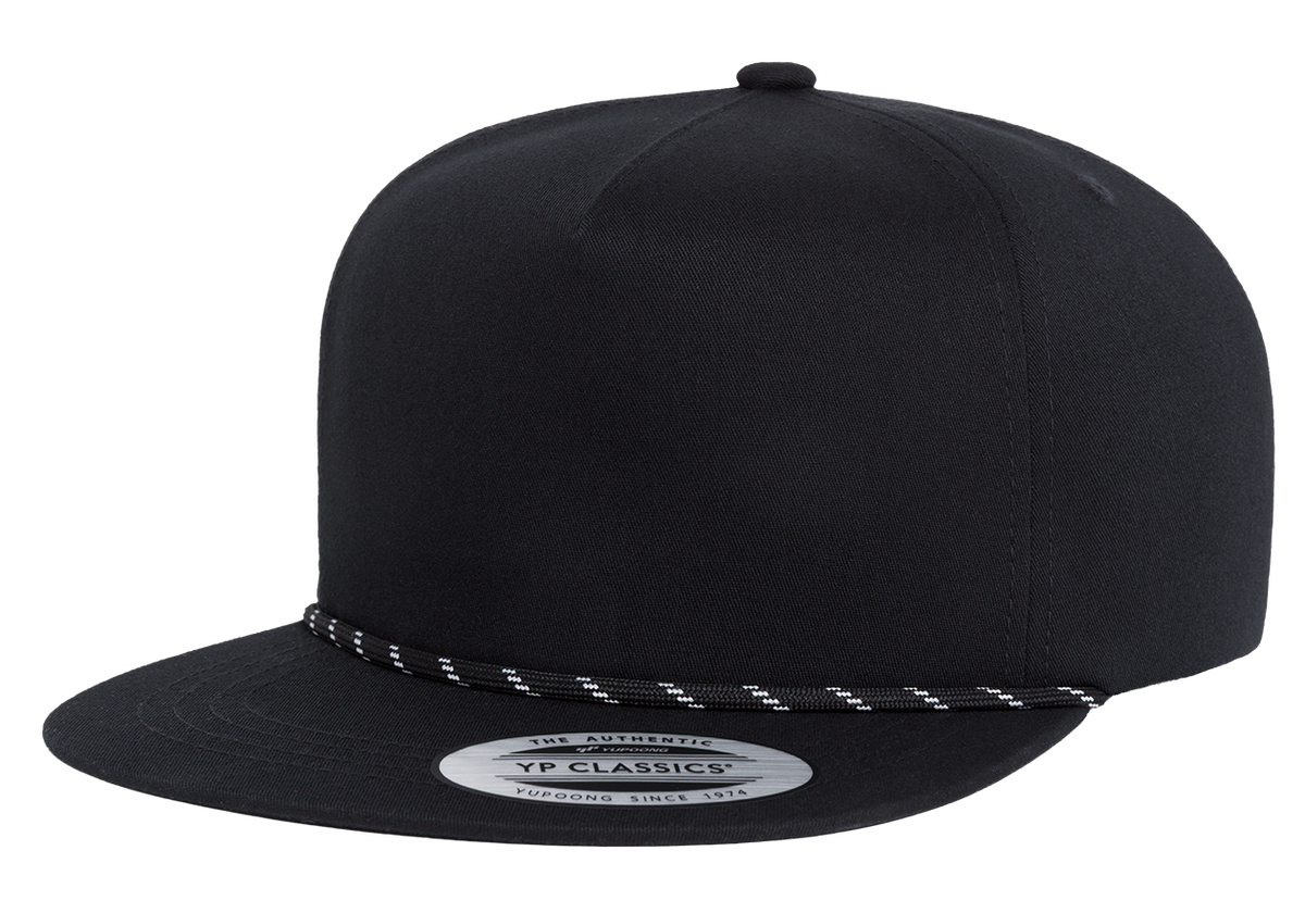 YP Classics® Lightly Structured 5-Panel Snapback Cap with Braided Rope front