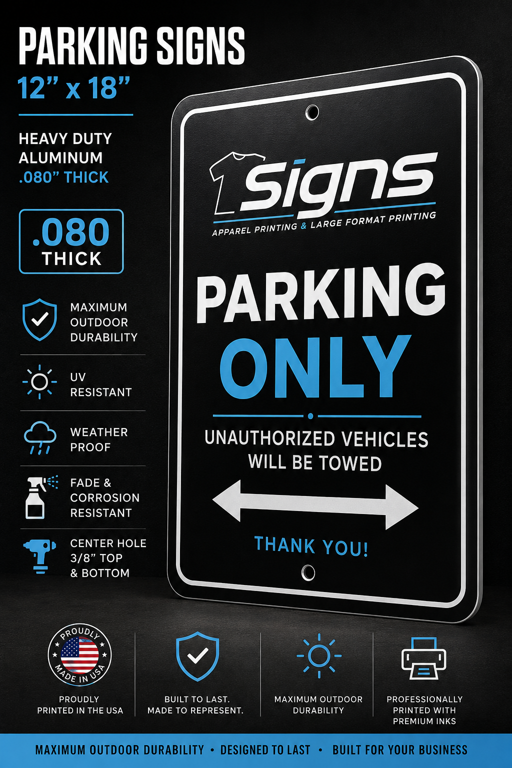 Custom Parking Signs 12”x18” 1” Round corners