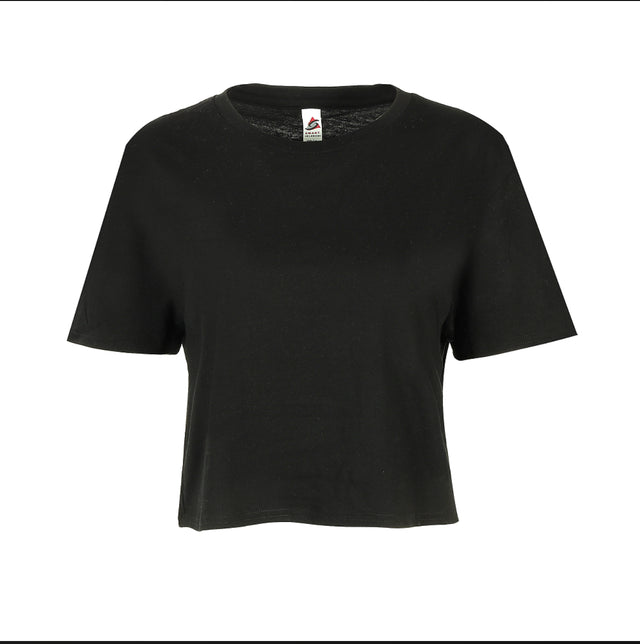 (NO MINIMUM) RELAXED FIT CROPPED TEE (Black) (Women’s)DTF PRINT