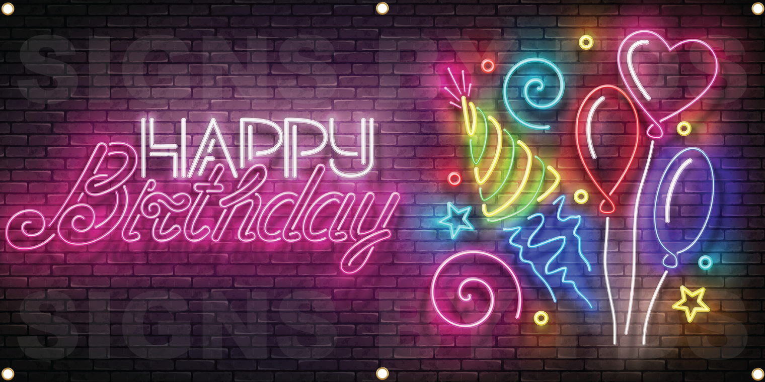 Happy Birthday Banner (3'x6') Neon Design