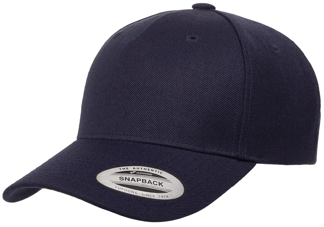 YP Classics® 5-panel premium curved visor snapback cap front