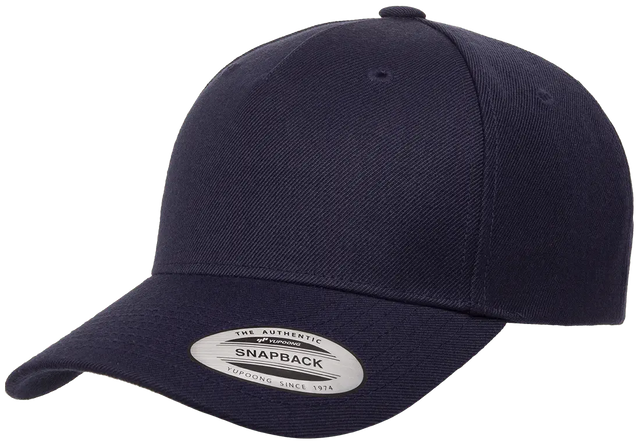 YP Classics® 5-panel premium curved visor snapback cap front