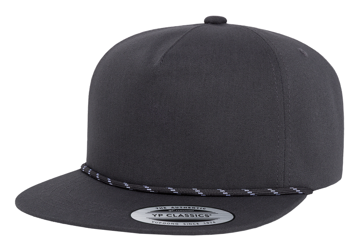 YP Classics® Lightly Structured 5-Panel Snapback Cap with Braided Rope-DTF PRINTING